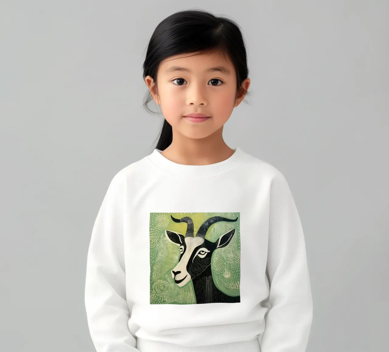 Green Goat 2 kids sweatshirt by Minimal Animal Art