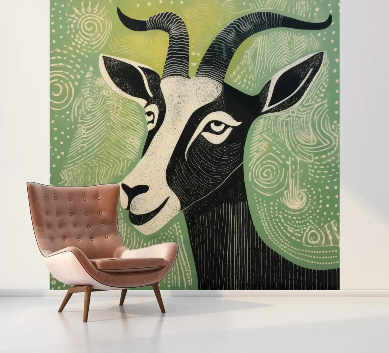 Grüne Ziege 2 Fototapete von Minimal Animal Art