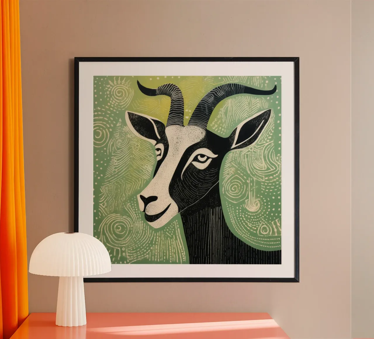 Groene geit 2 poster van Minimal Animal Art