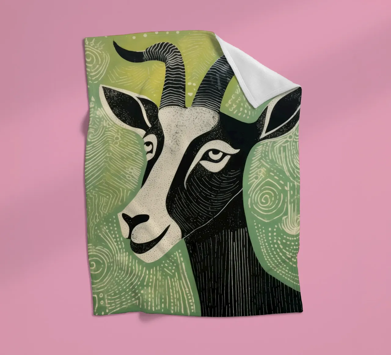 Green Goat 2 fleece blanket by Minimal Animal Art