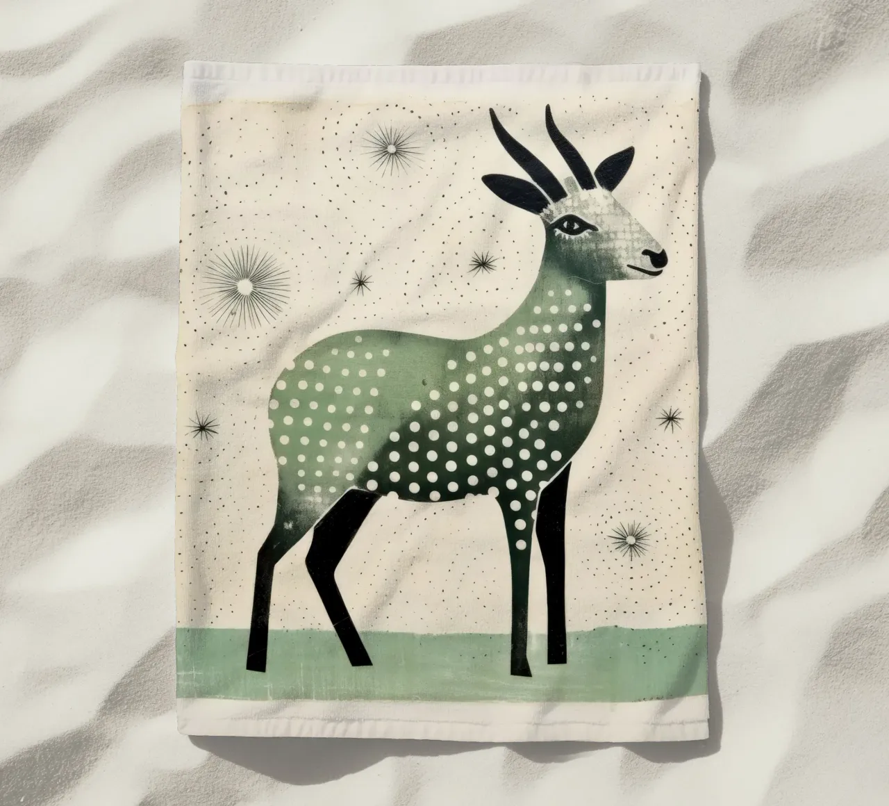 Groene geit 3 strandhanddoek van Minimal Animal Art