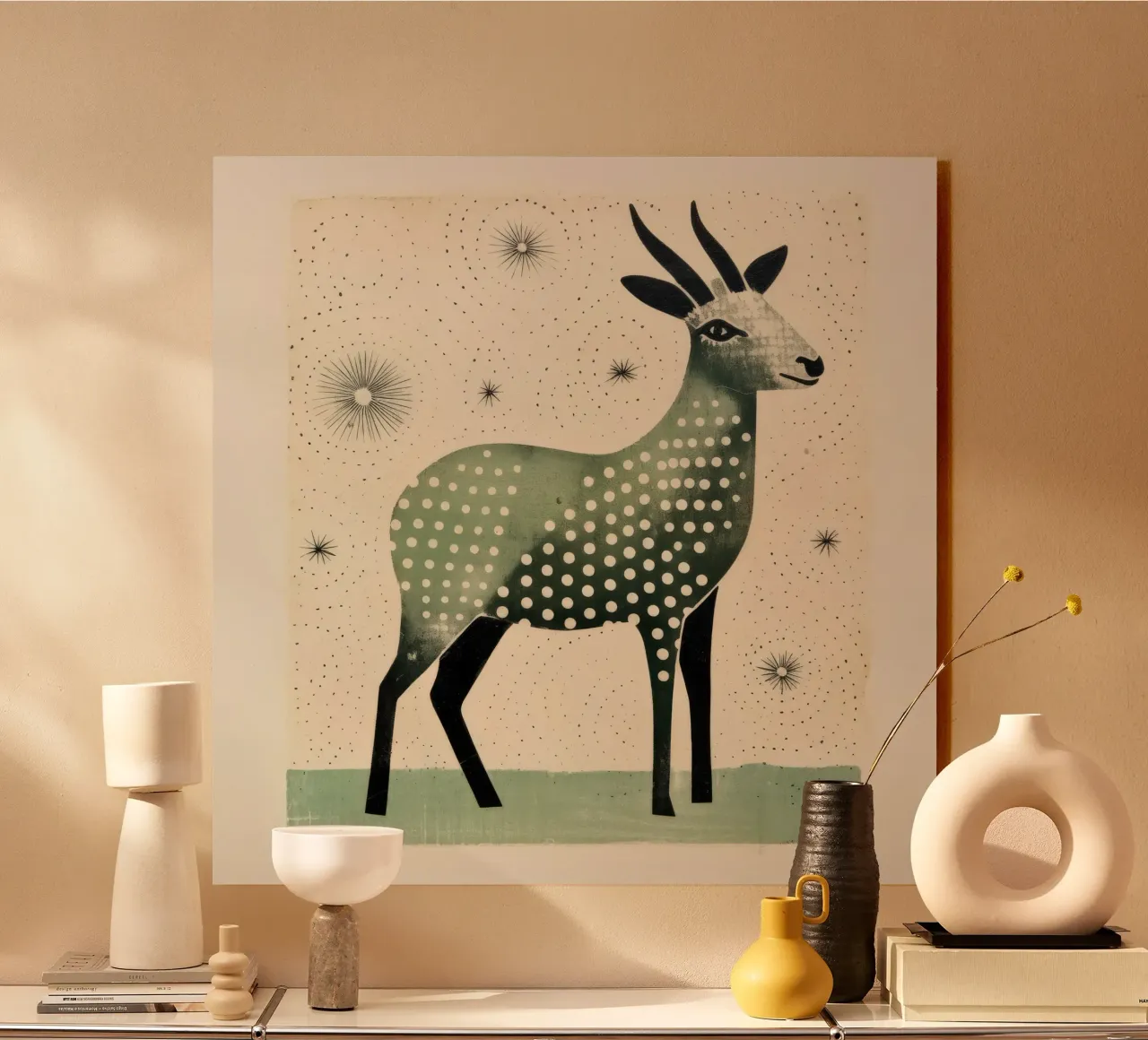 Green Goat 3 acrylic glass by Minimal Animal Art
