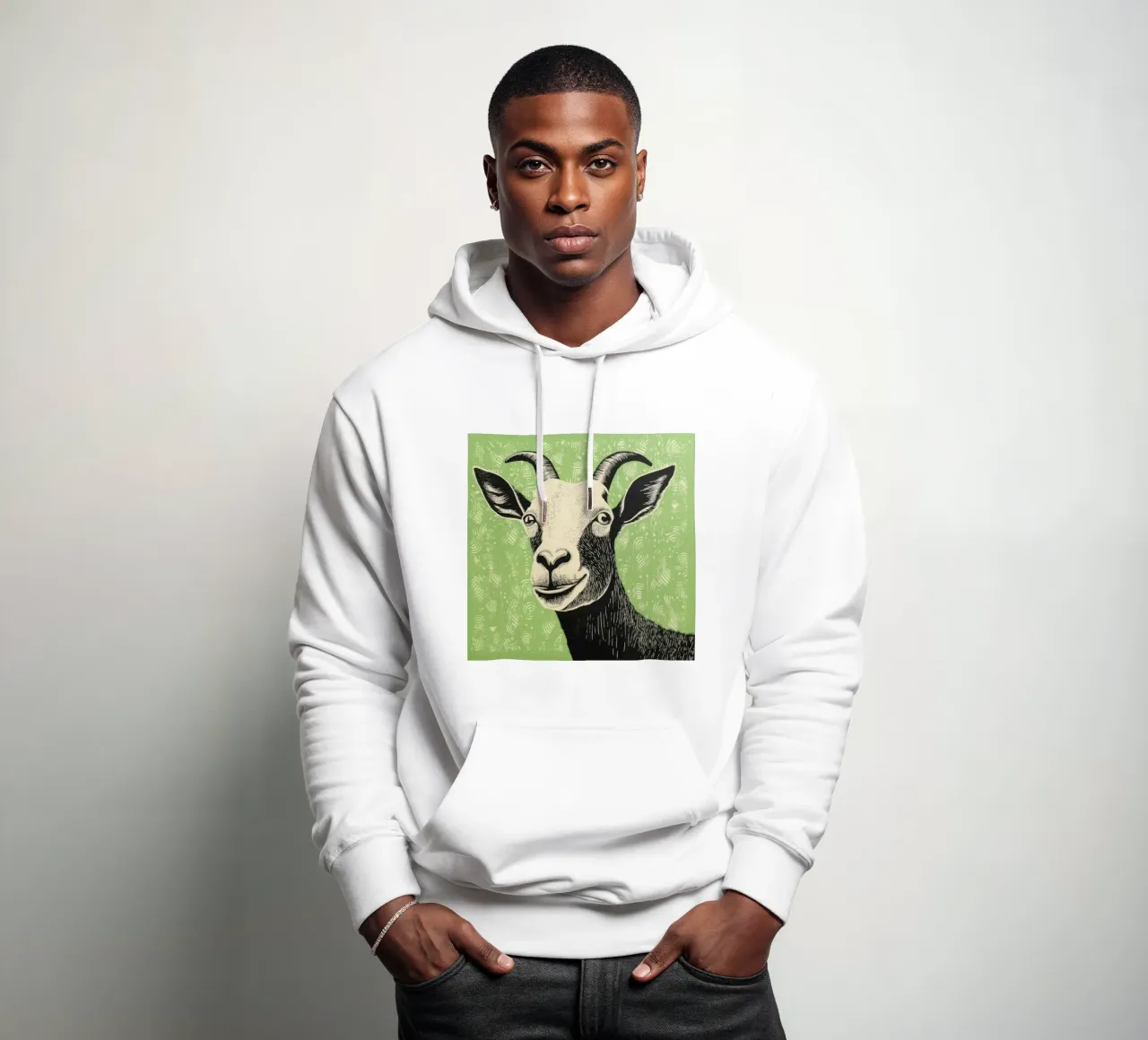 Capra verde 4 felpa con cappuccio da Minimal Animal Art
