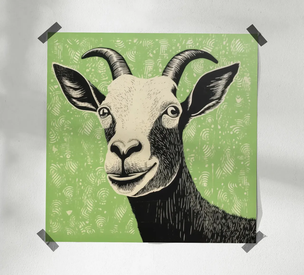 Groene geit 4 hahnemühle van Minimal Animal Art