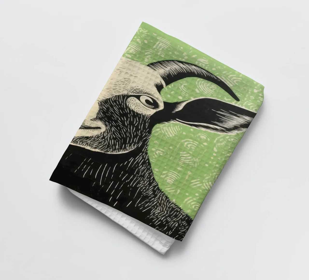 Groene geit 4 theedoek van Minimal Animal Art