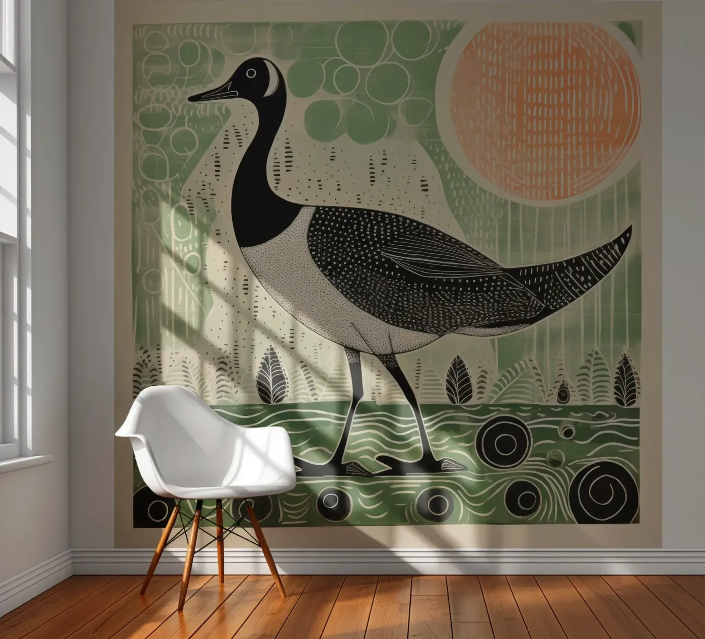 Groene Gans fotobehang van Minimal Animal Art
