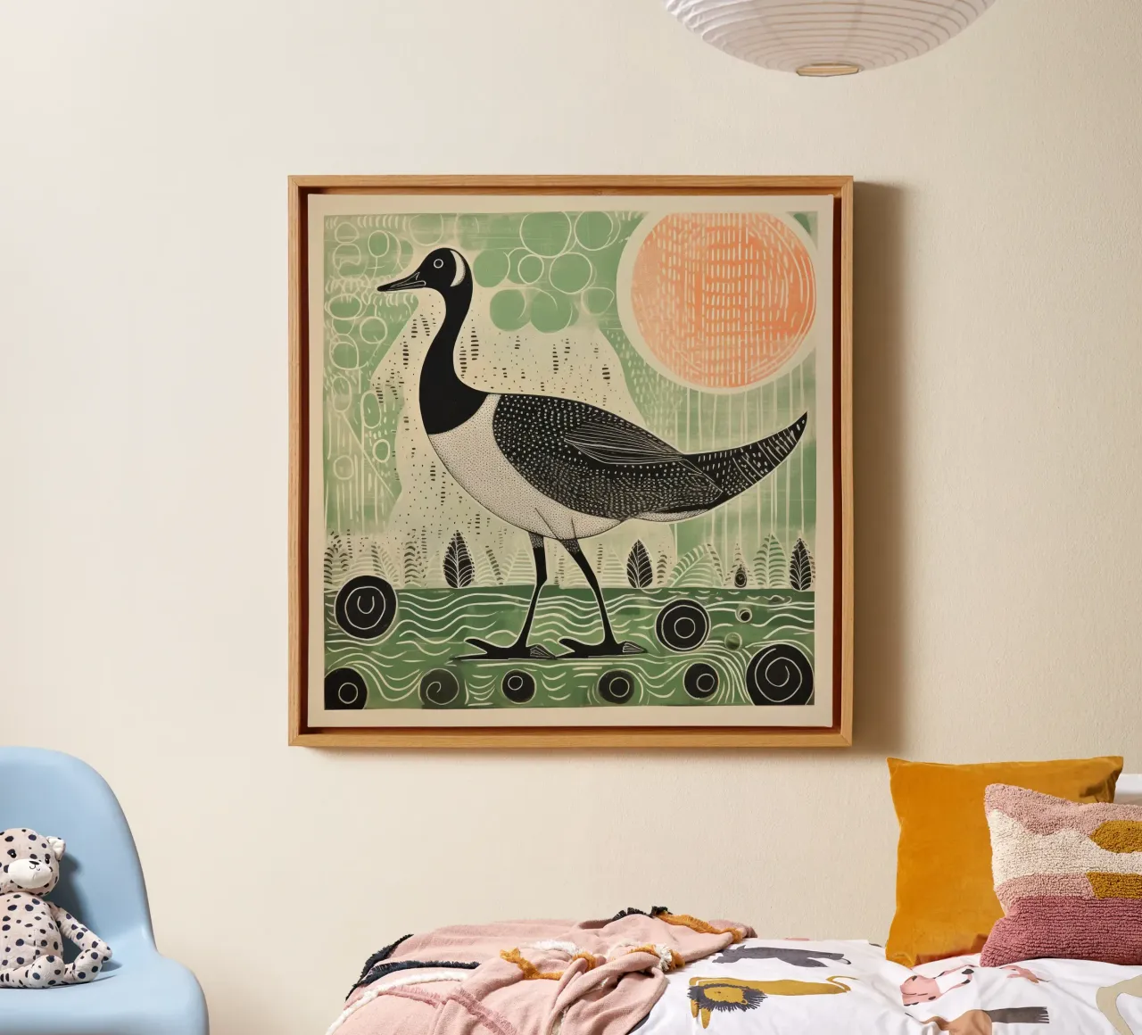Groene Gans 1 canvas met Baklijst van Minimal Animal Art