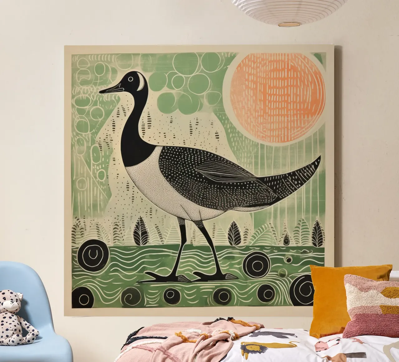 Groene Gans 1 canvas met Baklijst van Minimal Animal Art