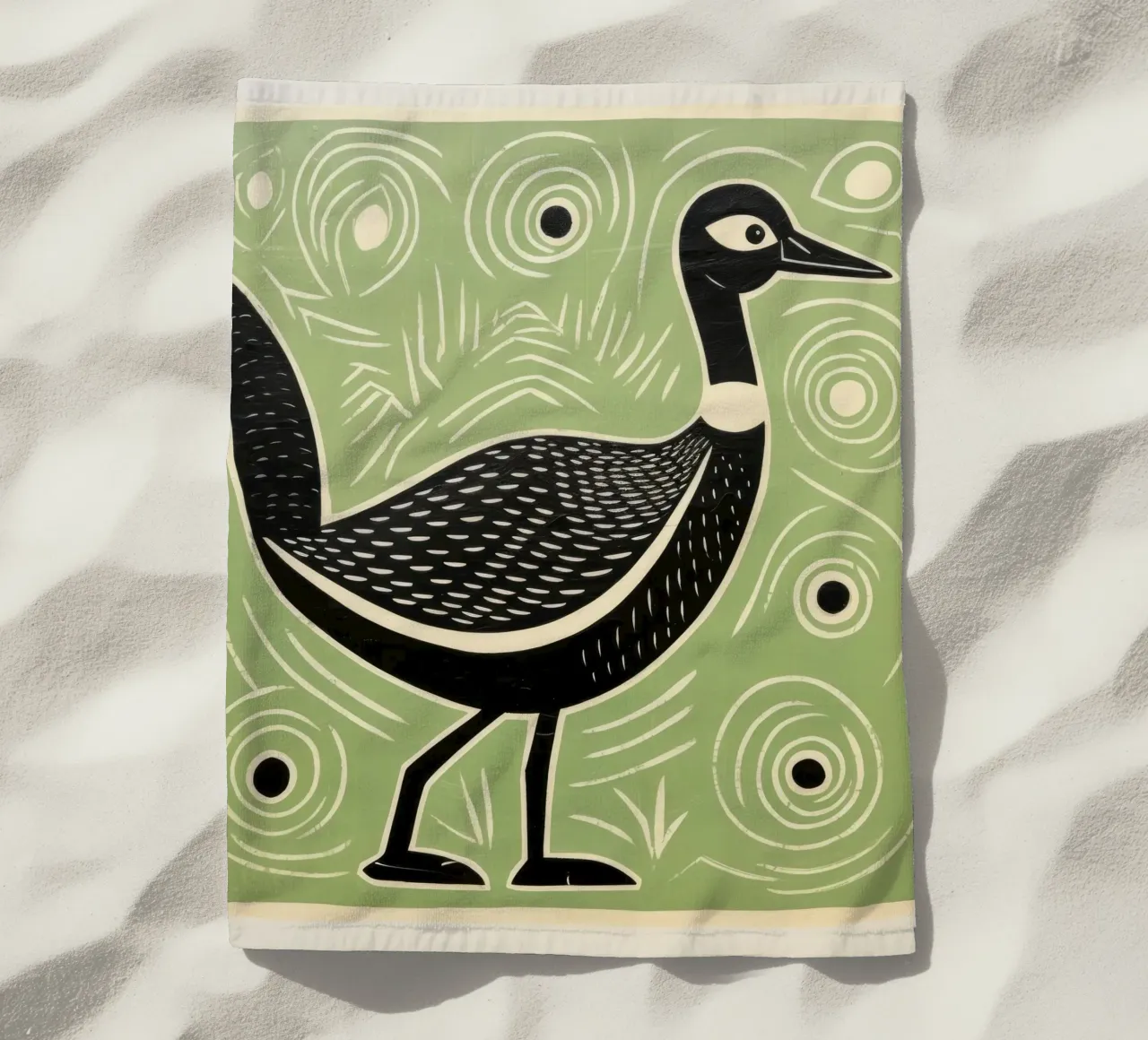 Green Goose 2 beach towel by Minimal Animal Art