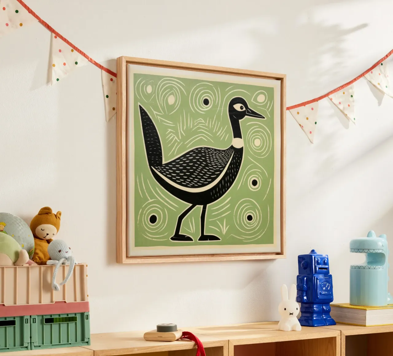 Groene Gans 2 canvas met Baklijst van Minimal Animal Art