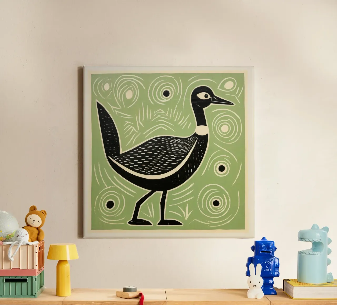 Groene Gans 2 canvas met Baklijst van Minimal Animal Art