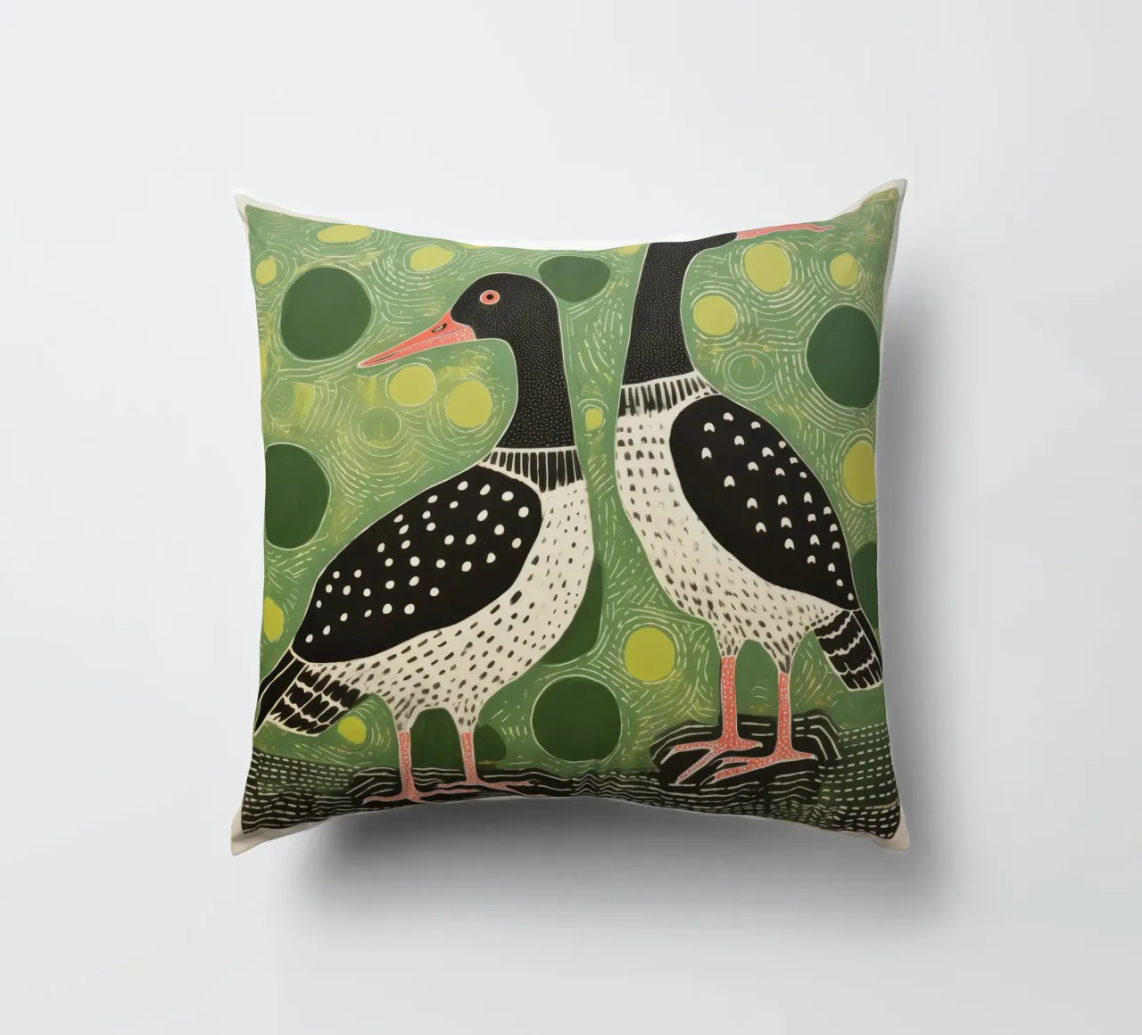 Green Goose 4 decorative cushion by Minimal Animal Art