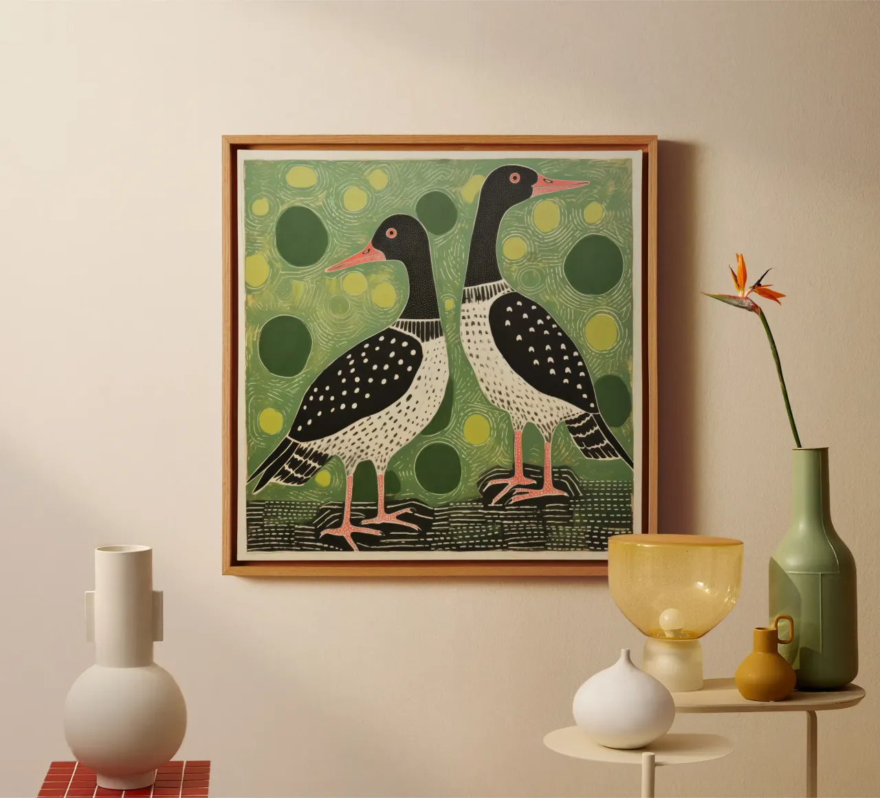 Green Goose 4 canvas by Minimal Animal Art