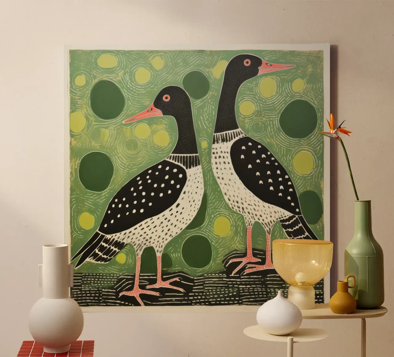 Green Goose 4 canvas by Minimal Animal Art
