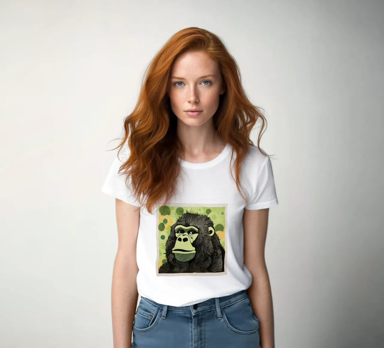 Green Gorilla 1 women's fitted t-shirt by Minimal Animal Art
