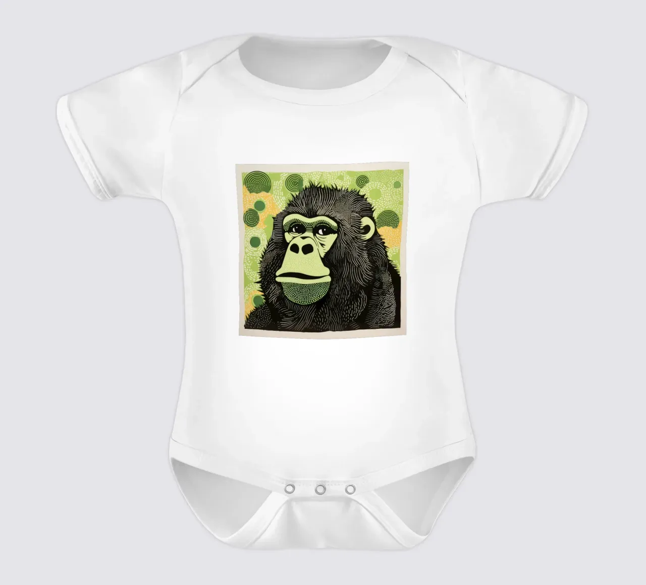 Green Gorilla 1 short-sleeve baby romper by Minimal Animal Art