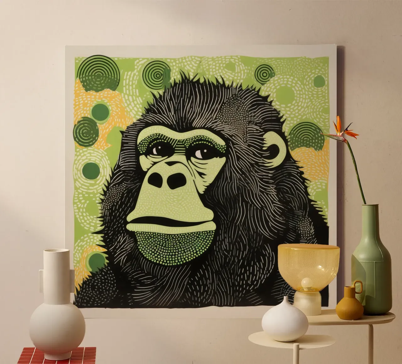 Green Gorilla 1 canvas by Minimal Animal Art