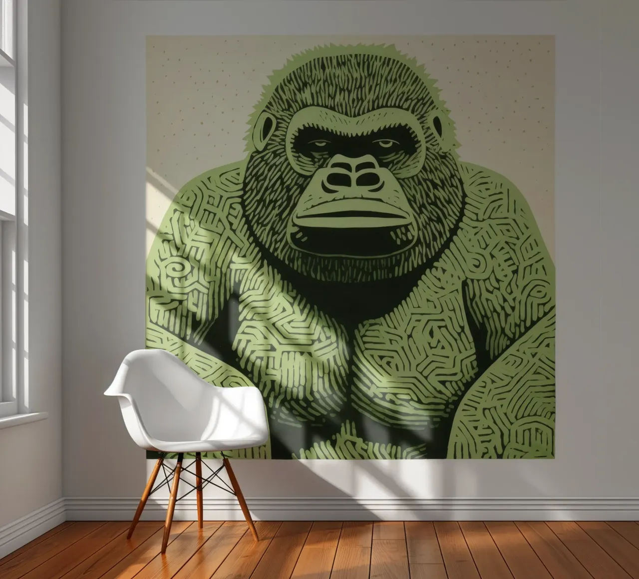 Groene Gorilla 2 fotobehang van Minimal Animal Art