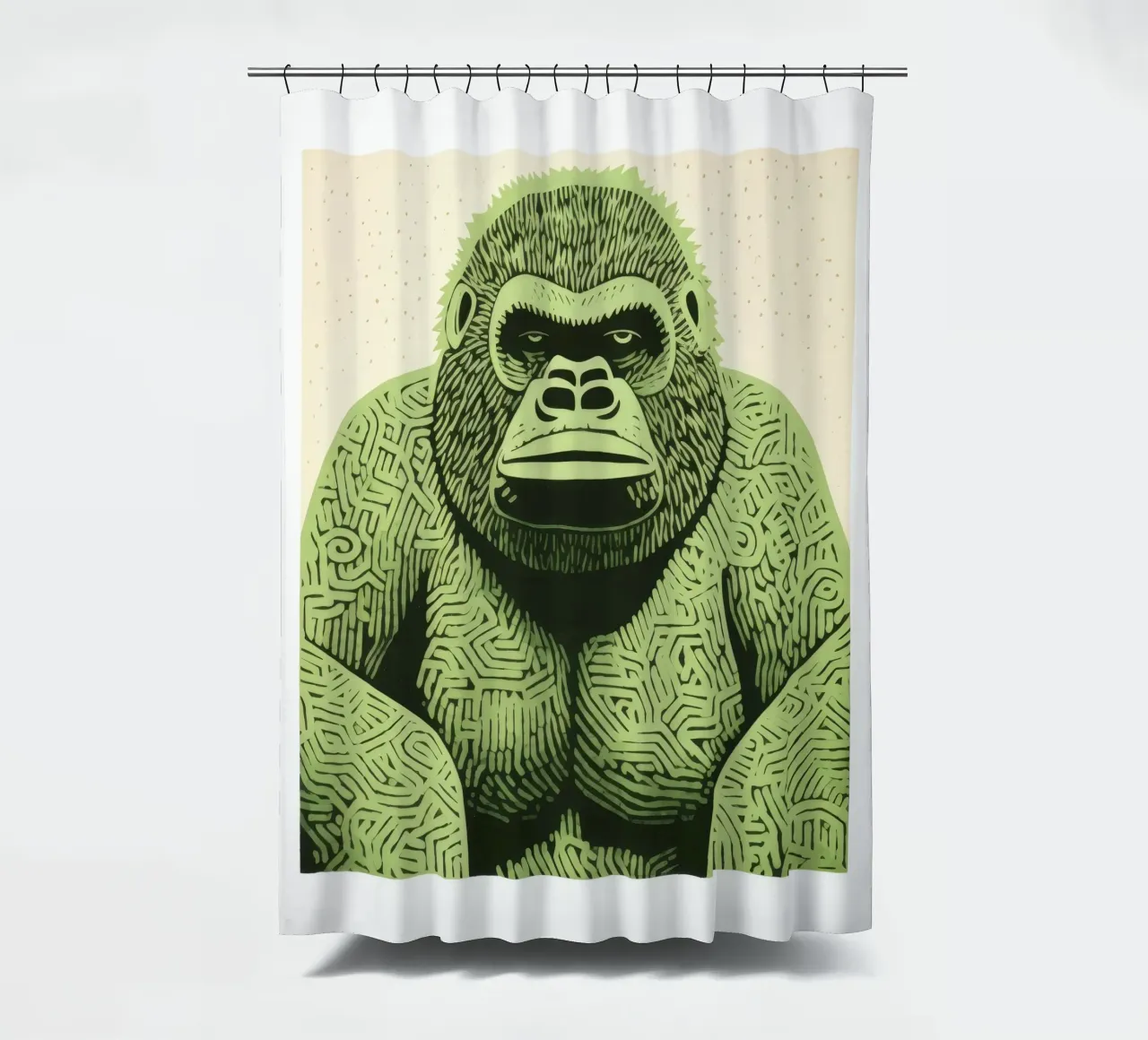 Green Gorilla 2 shower curtain by Minimal Animal Art