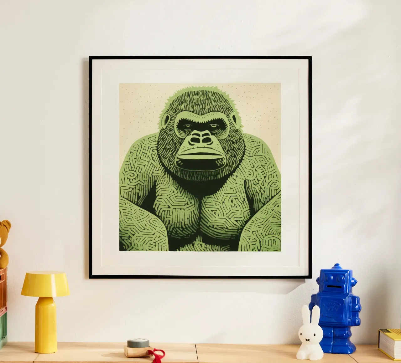 Groene Gorilla 2 hahnemühle van Minimal Animal Art