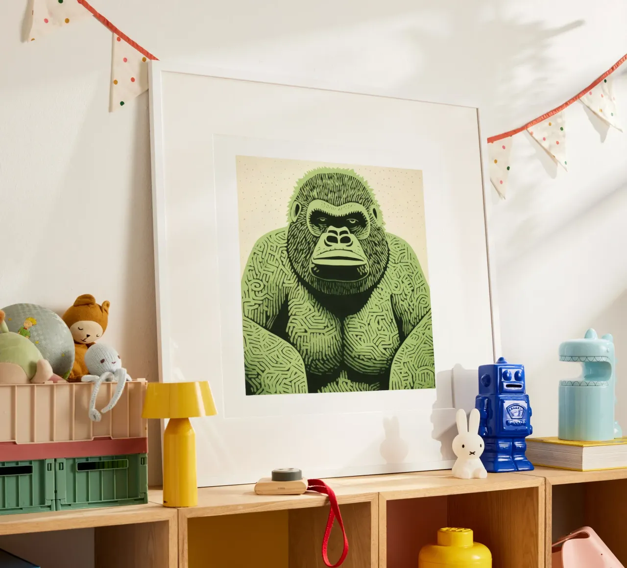 Groene Gorilla 2 hahnemühle van Minimal Animal Art