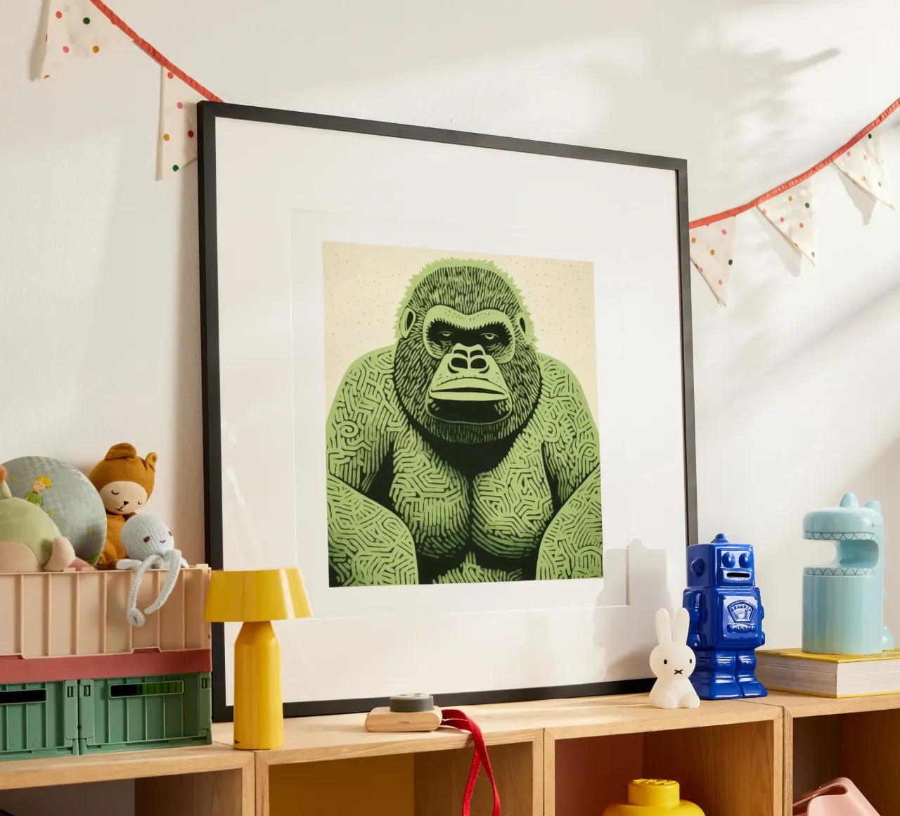 Groene Gorilla 2 hahnemühle van Minimal Animal Art
