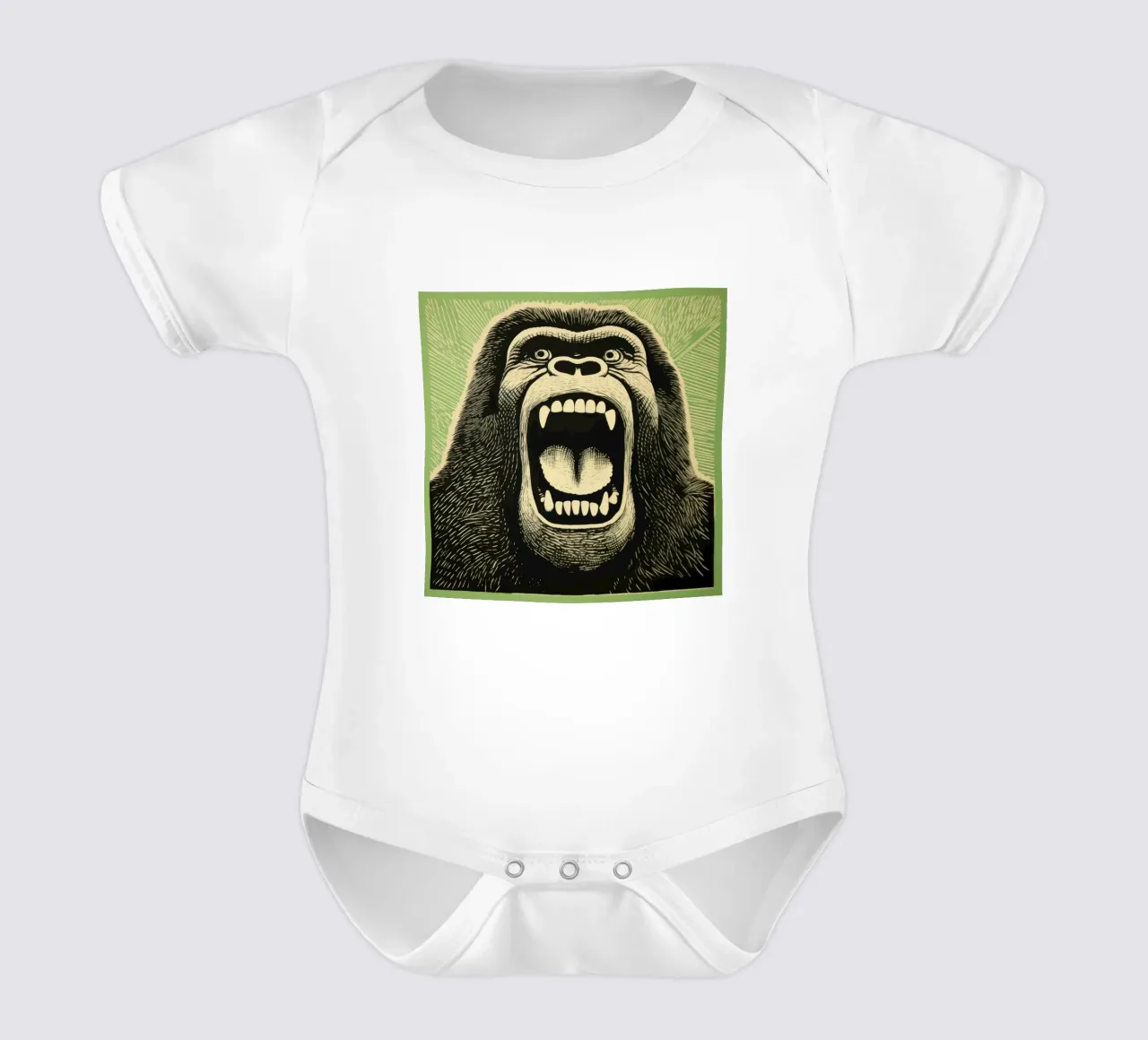 Green Gorilla 4 short-sleeve baby romper by Minimal Animal Art