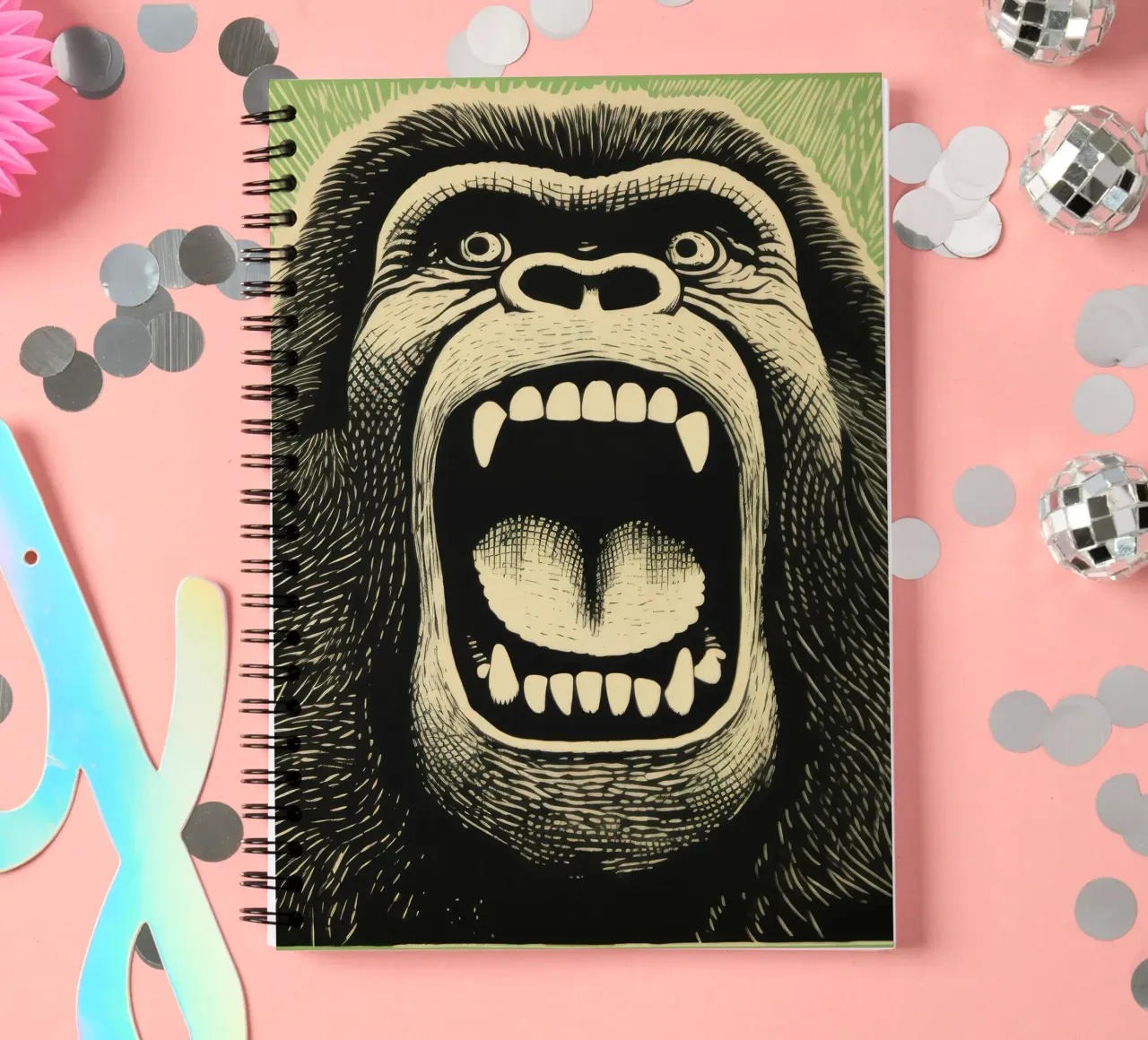 Green Gorilla 4 spiral notebook by Minimal Animal Art