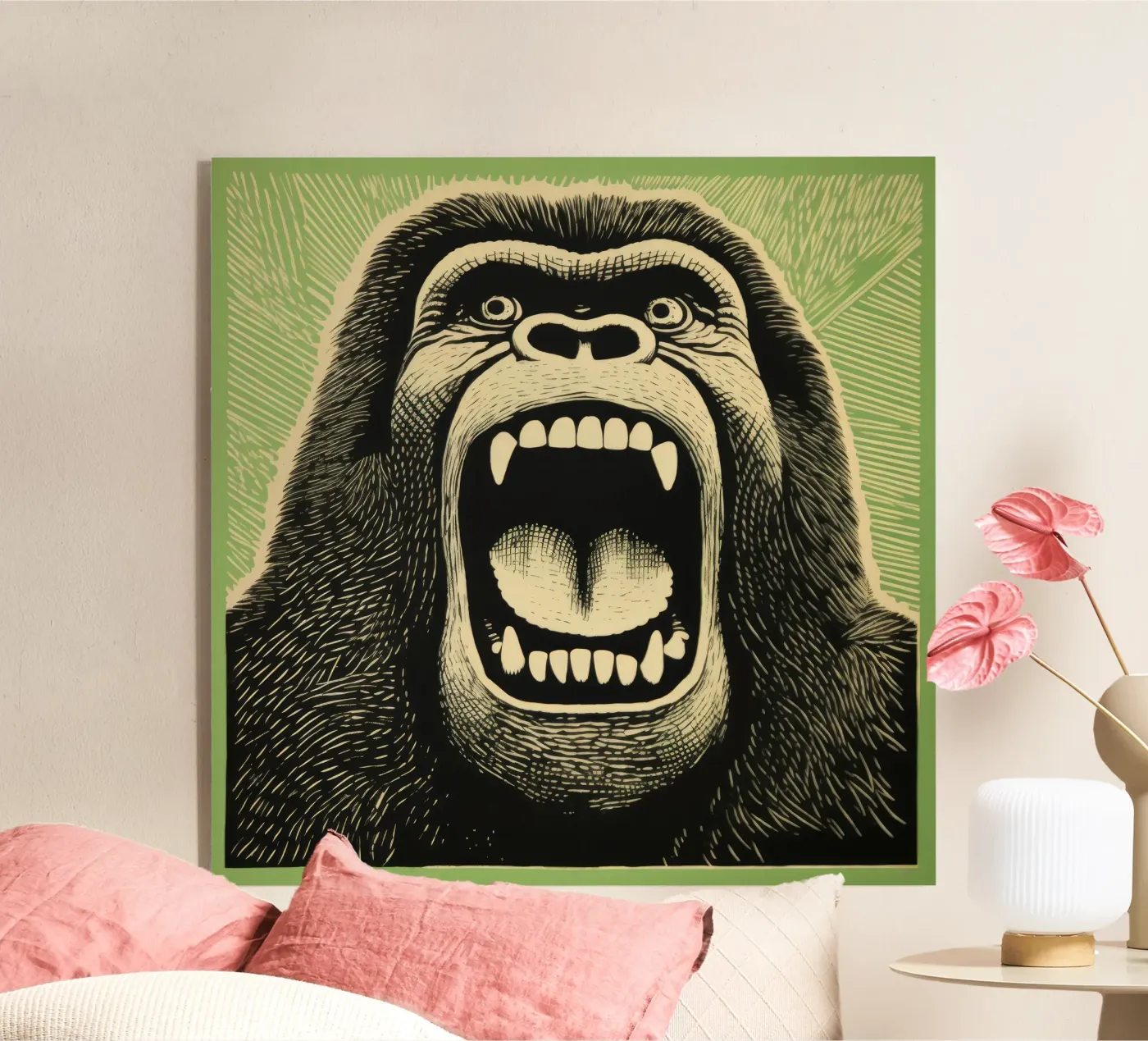 Green Gorilla Acryl-Glas von Minimal Animal Art
