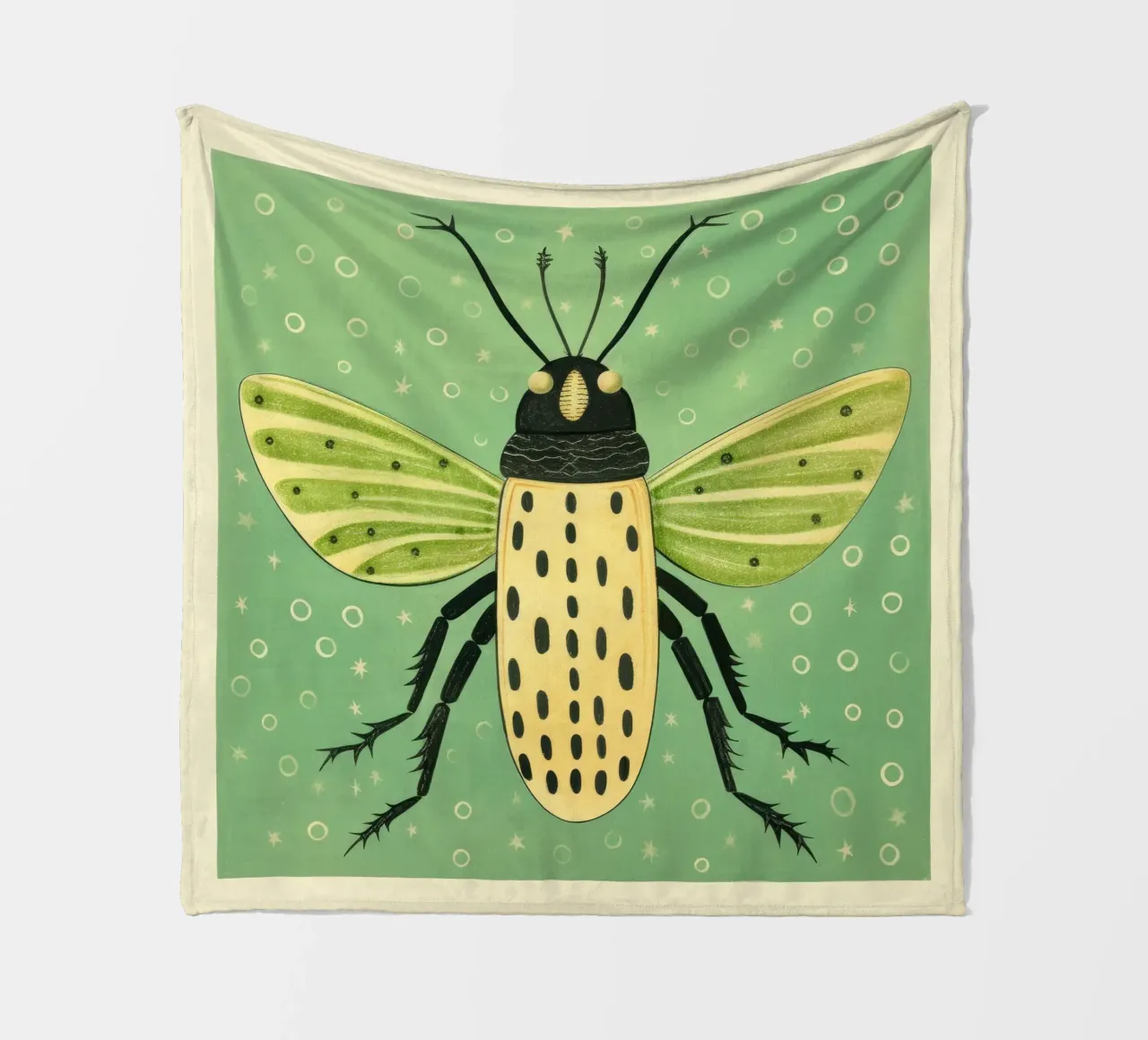 Green Grasshopper 1 fleece blanket by Minimal Animal Art