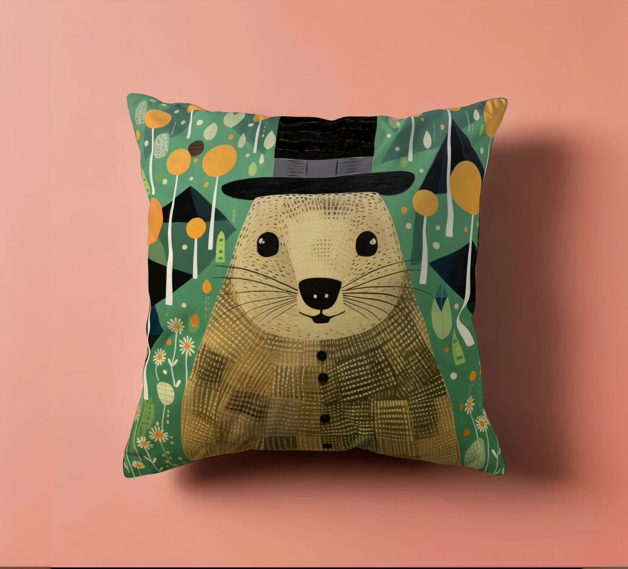 Marmotta verde 1 cuscino da Minimal Animal Art