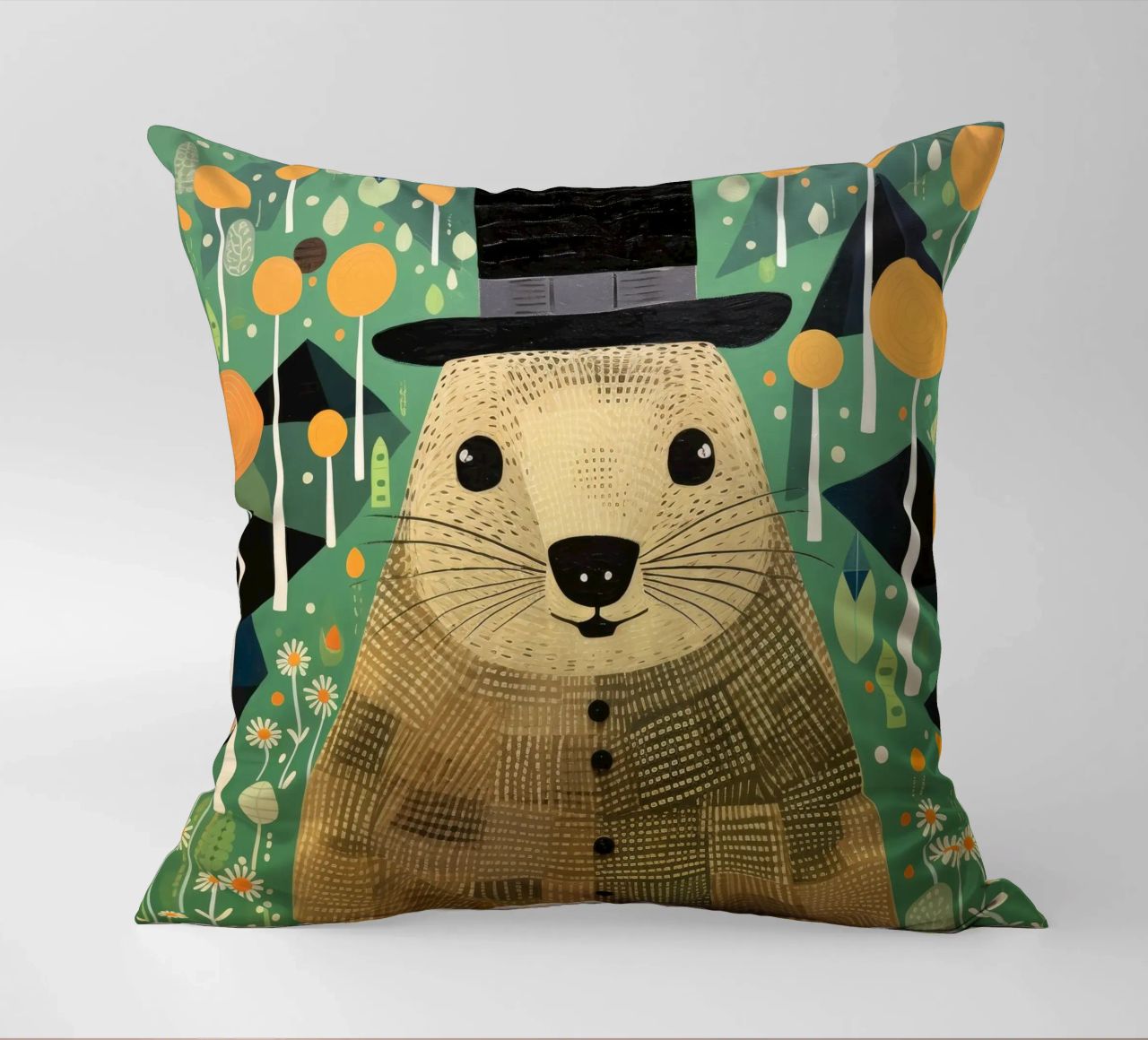 Marmotta verde 1 cuscino da Minimal Animal Art