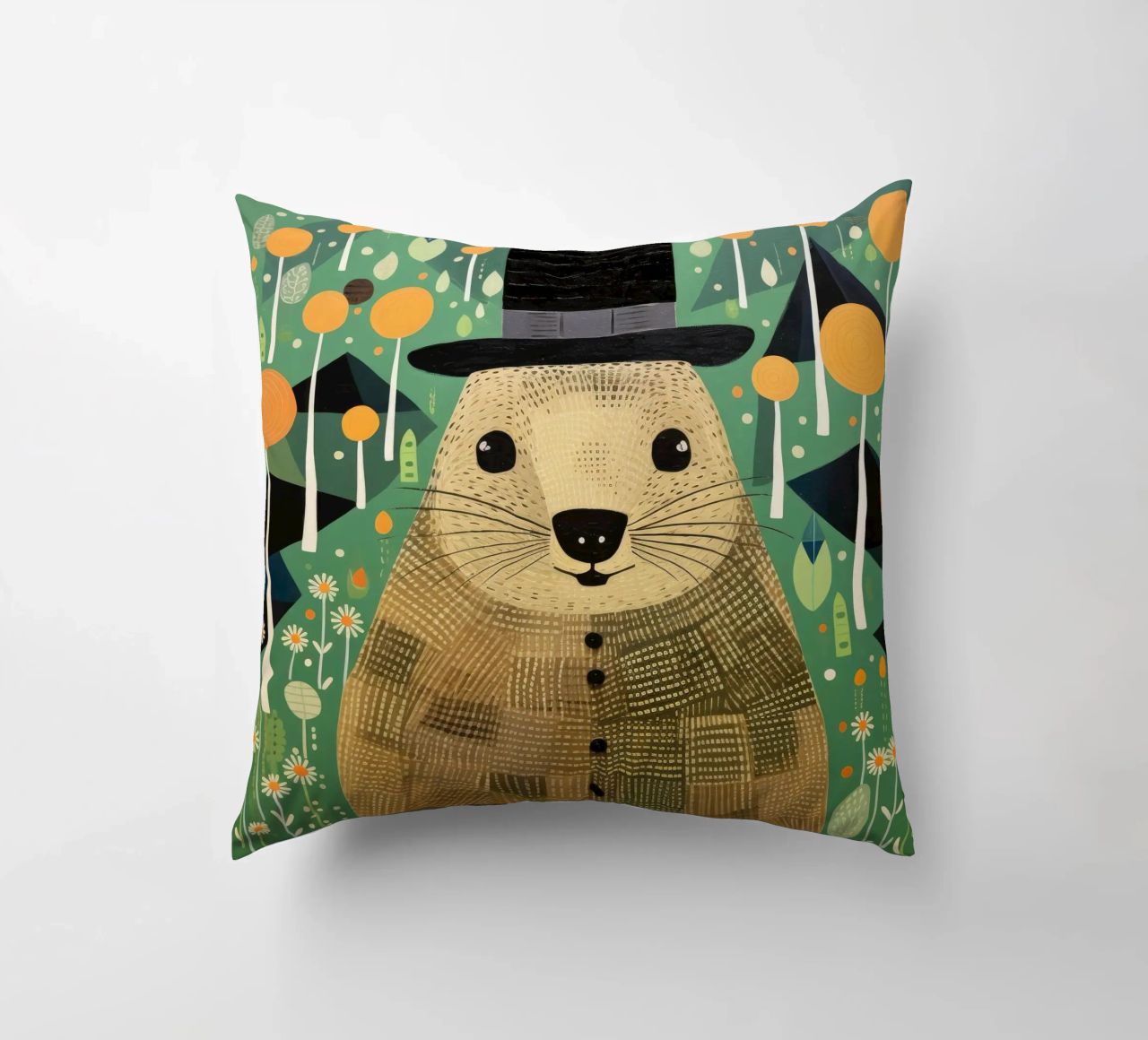 Marmotta verde 1 cuscino da Minimal Animal Art