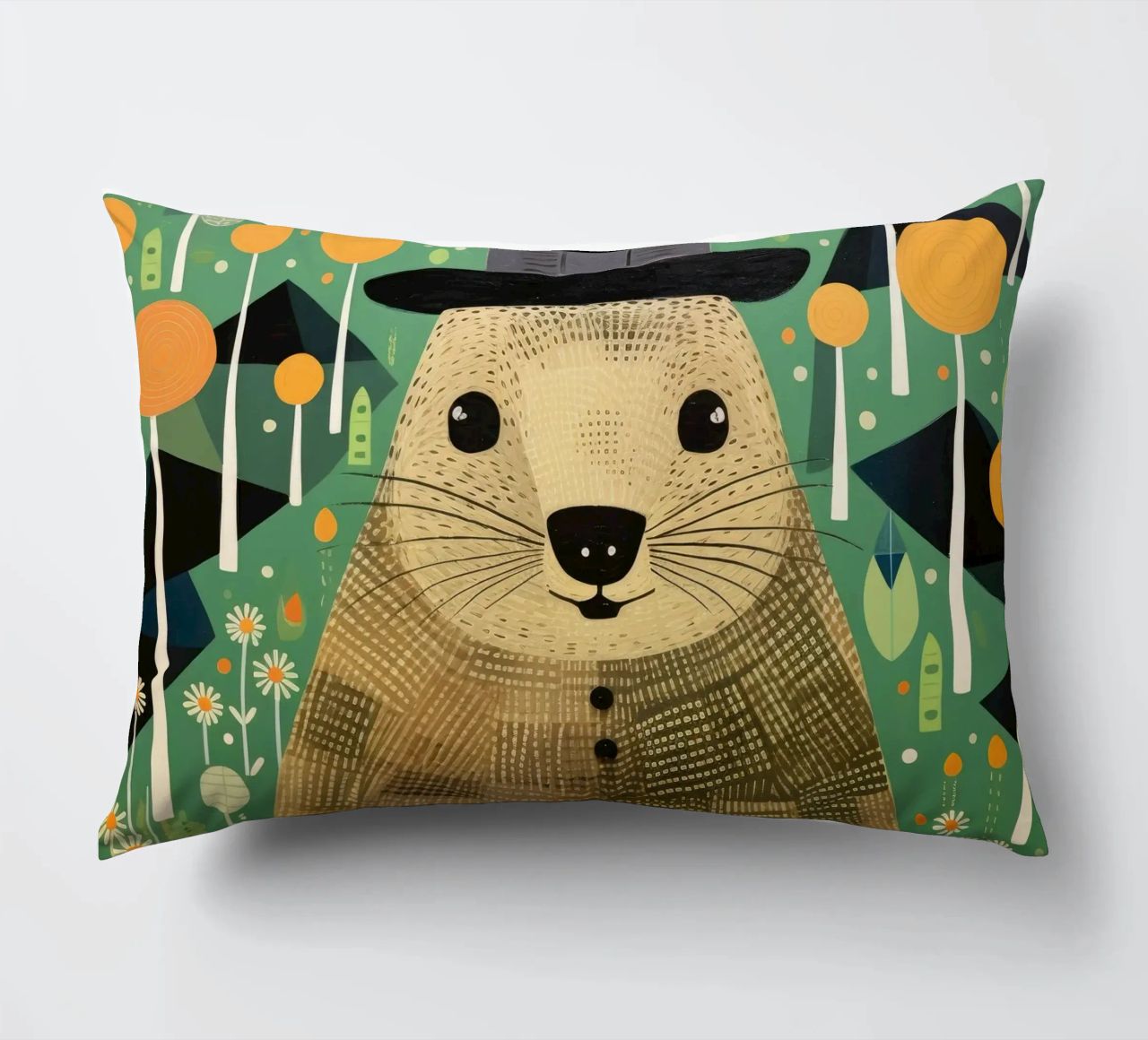 Marmotta verde 1 cuscino da Minimal Animal Art