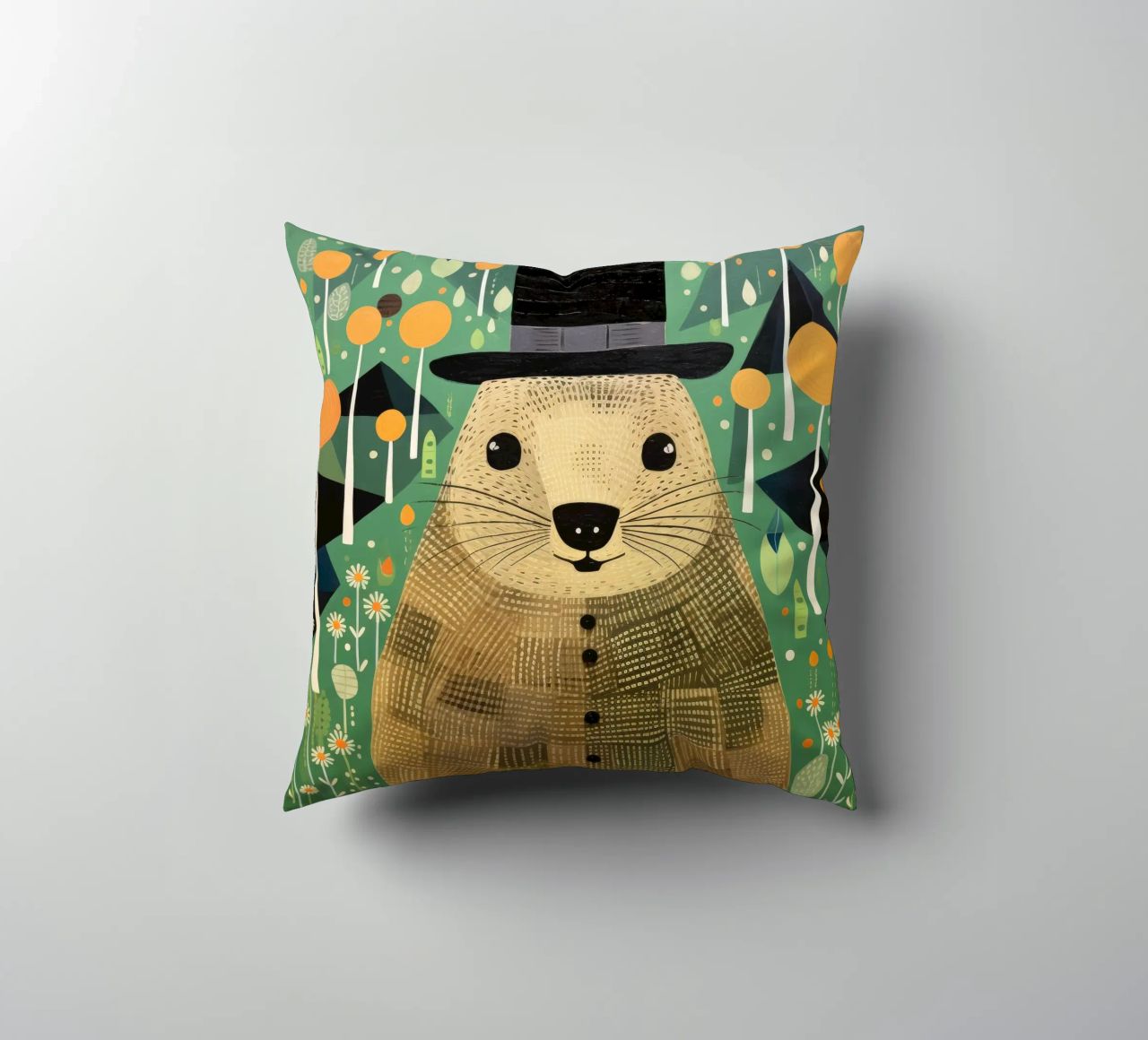 Marmotta verde 1 cuscino da Minimal Animal Art