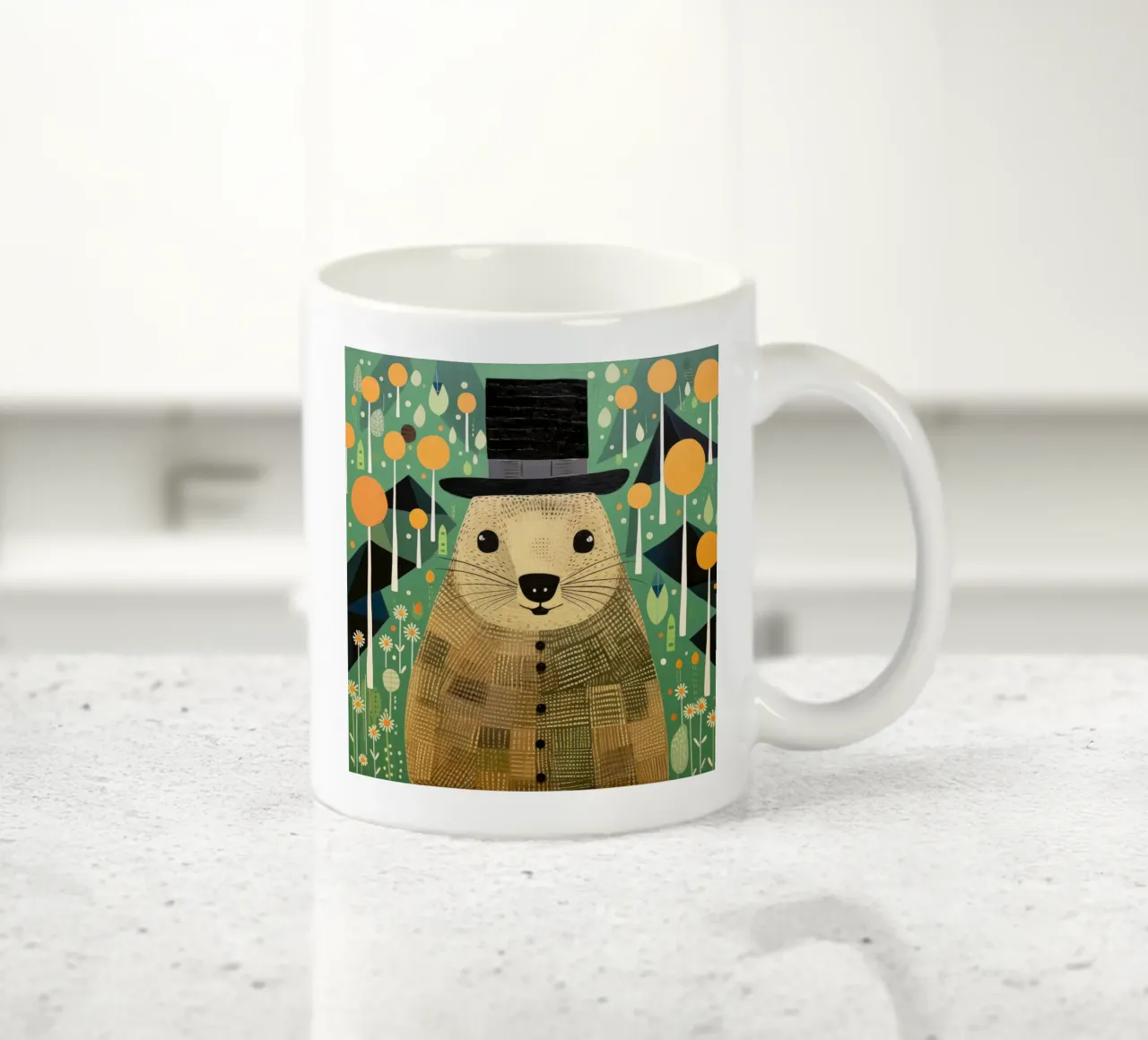 Green Groundhog 1 ceramic mug by Minimal Animal Art