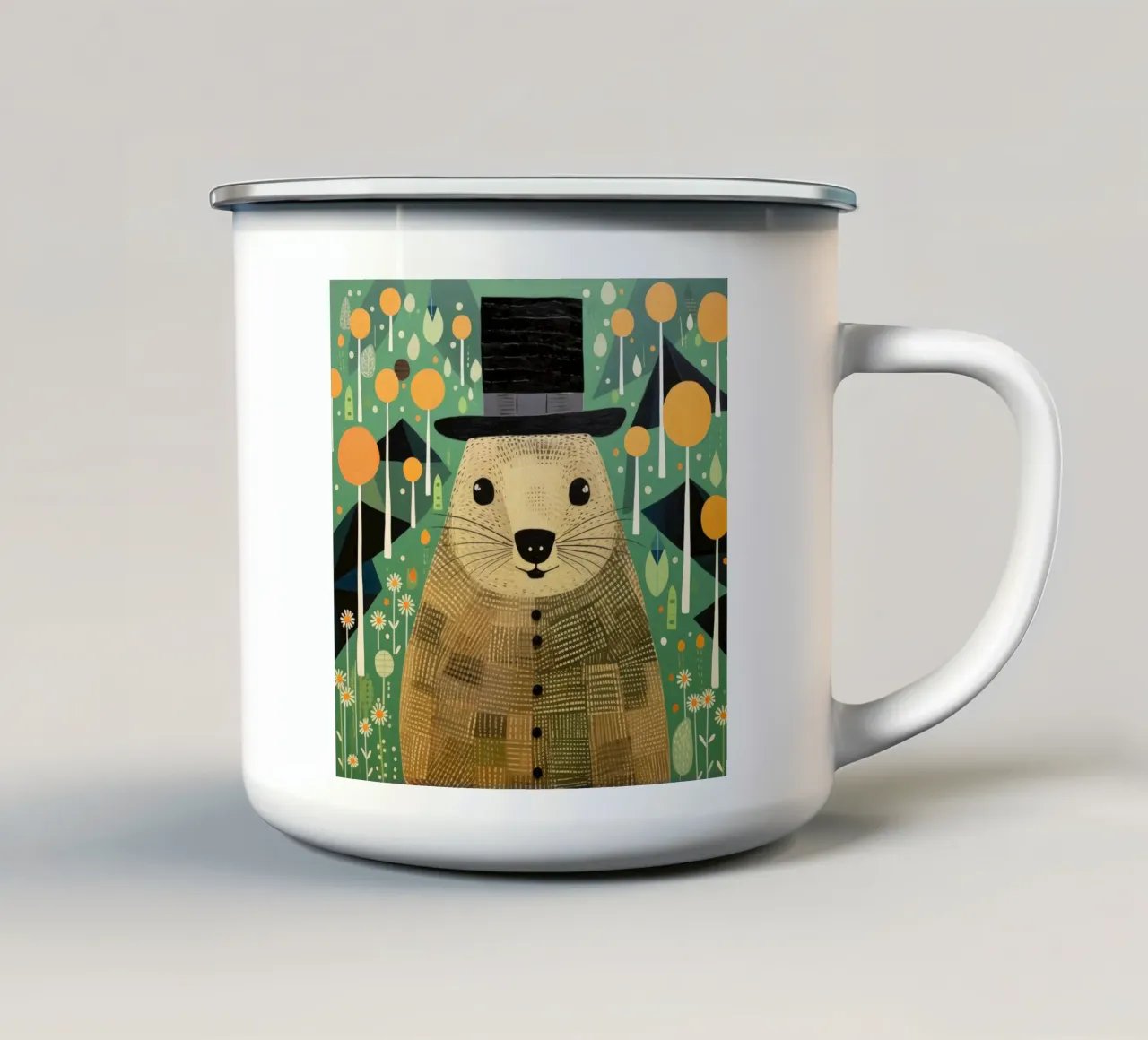 Green Groundhog 1 enamel mug by Minimal Animal Art
