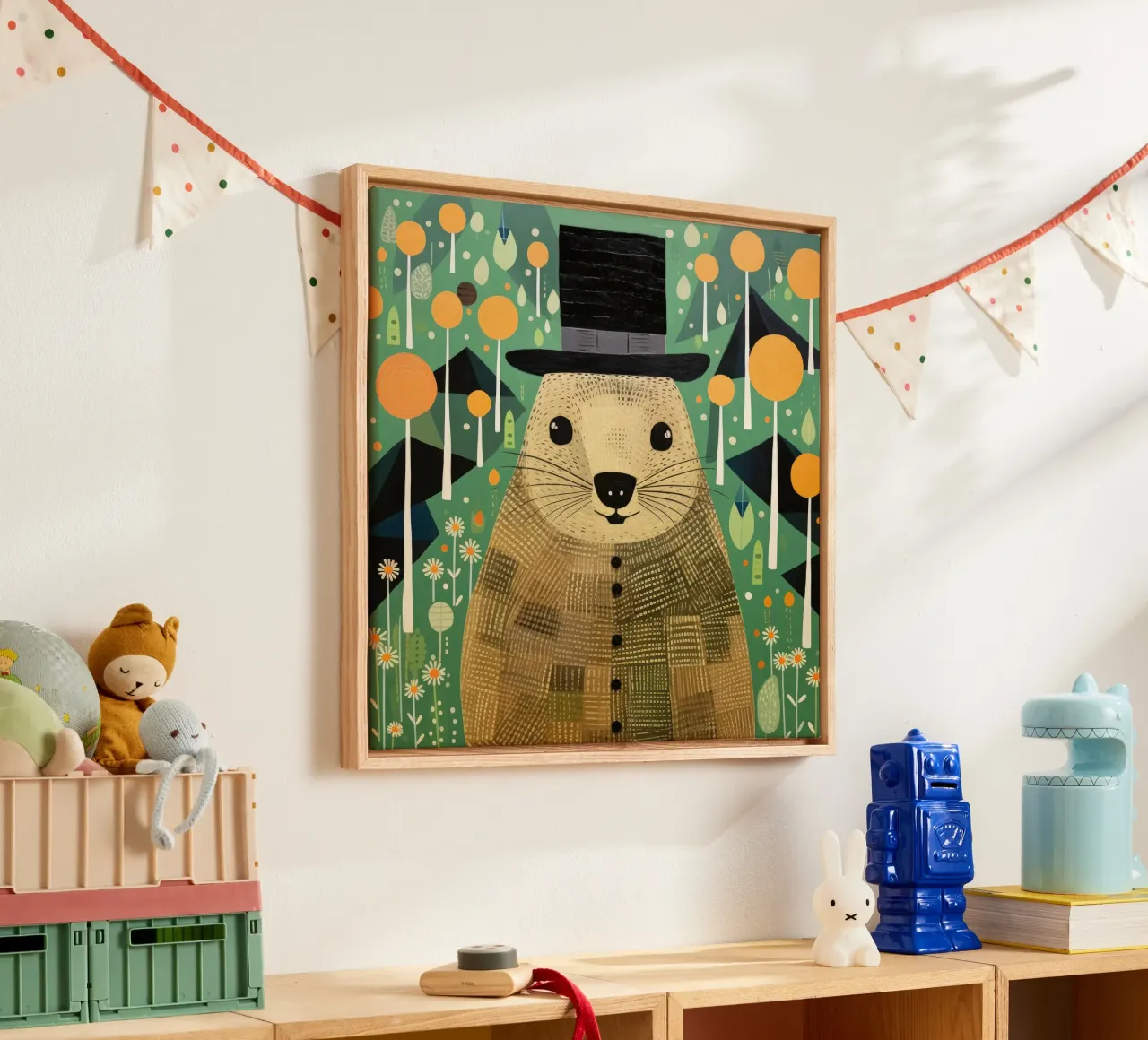 Groene bosmarmot 1 canvas met Baklijst van Minimal Animal Art