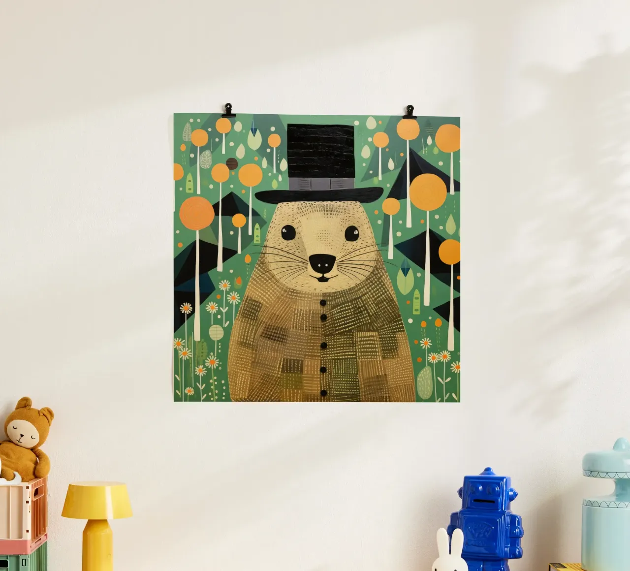 Green Groundhog 1 poster by Minimal Animal Art