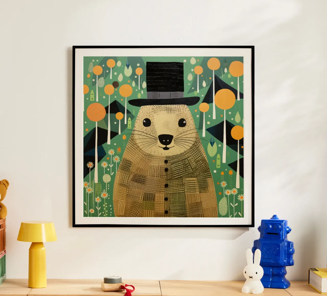 Green Groundhog 1 poster by Minimal Animal Art