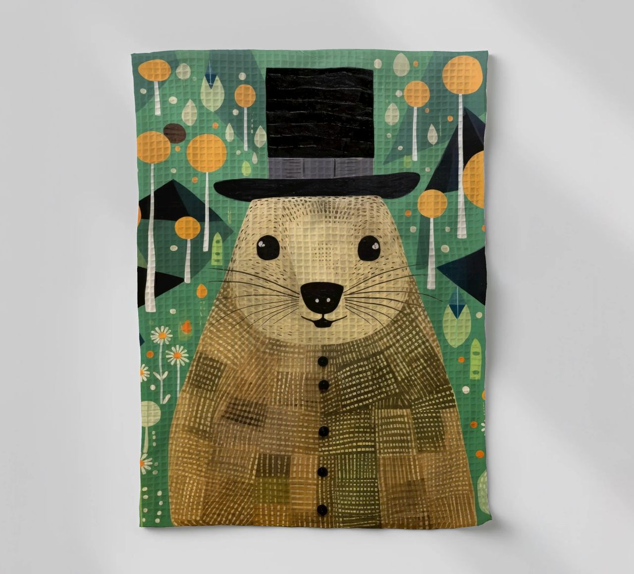 Marmotta verde 1 canovaccio da cucina da Minimal Animal Art