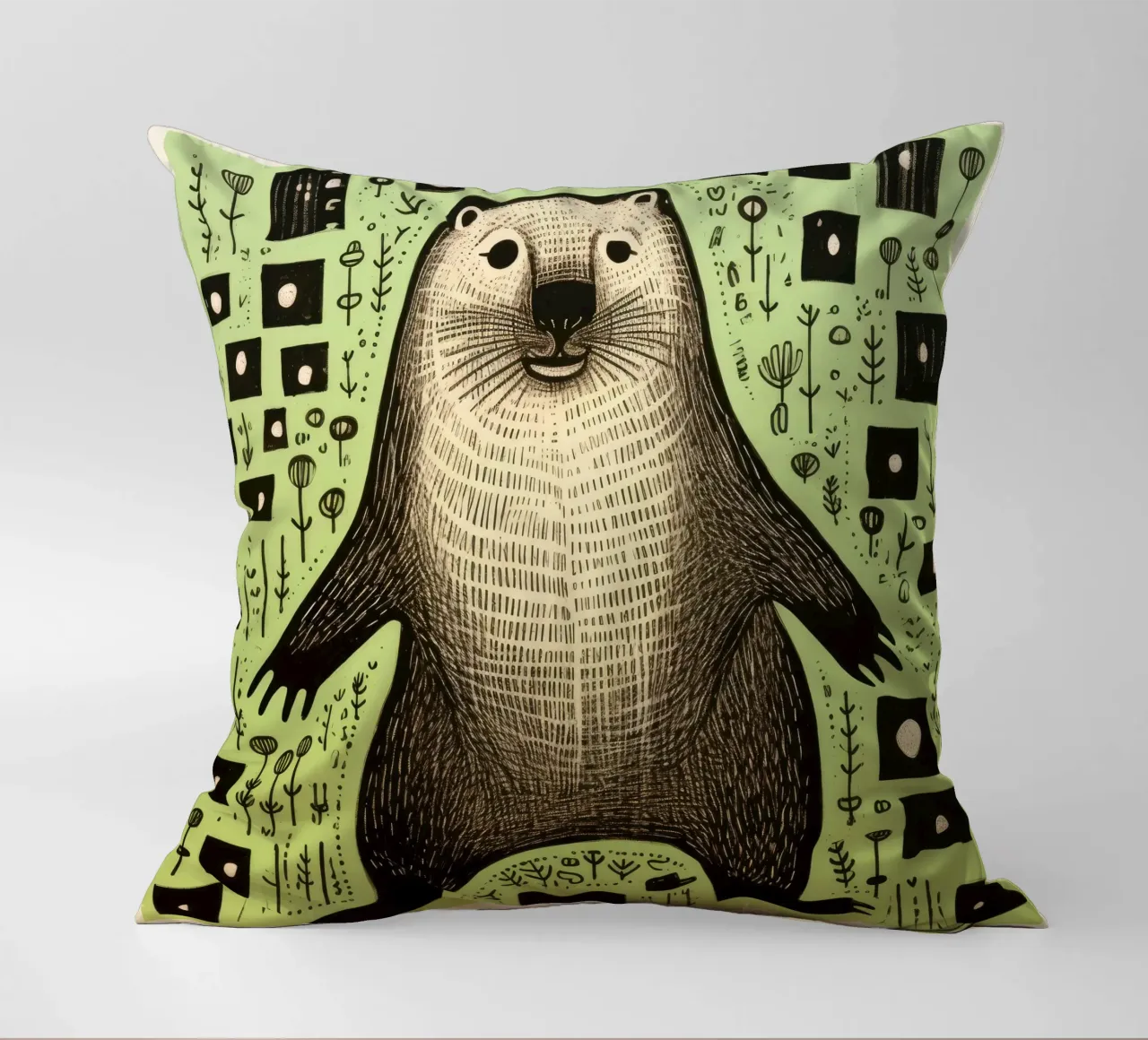 Marmotta verde 2 cuscino da Minimal Animal Art