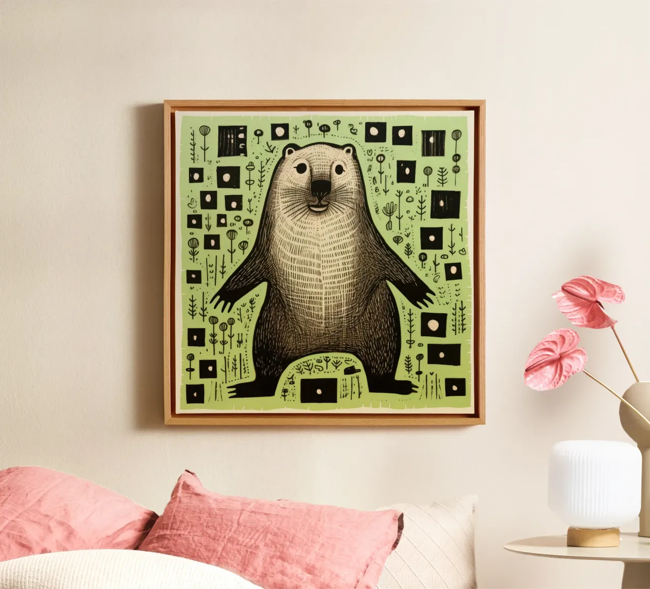 Green Groundhog 2 canvas by Minimal Animal Art
