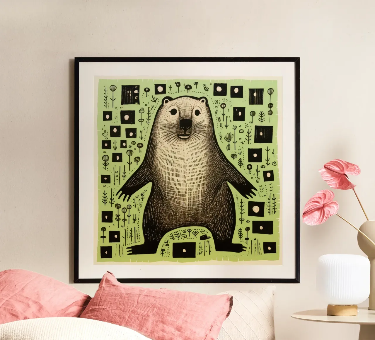 Groene bosmarmot 2 hahnemühle van Minimal Animal Art