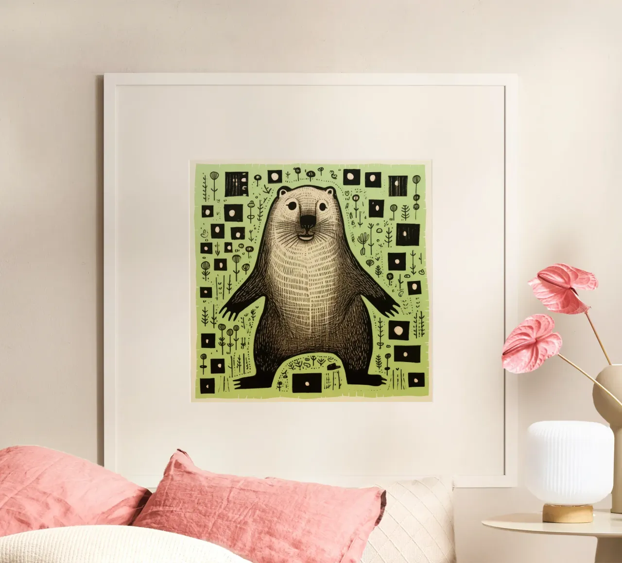 Groene bosmarmot 2 hahnemühle van Minimal Animal Art