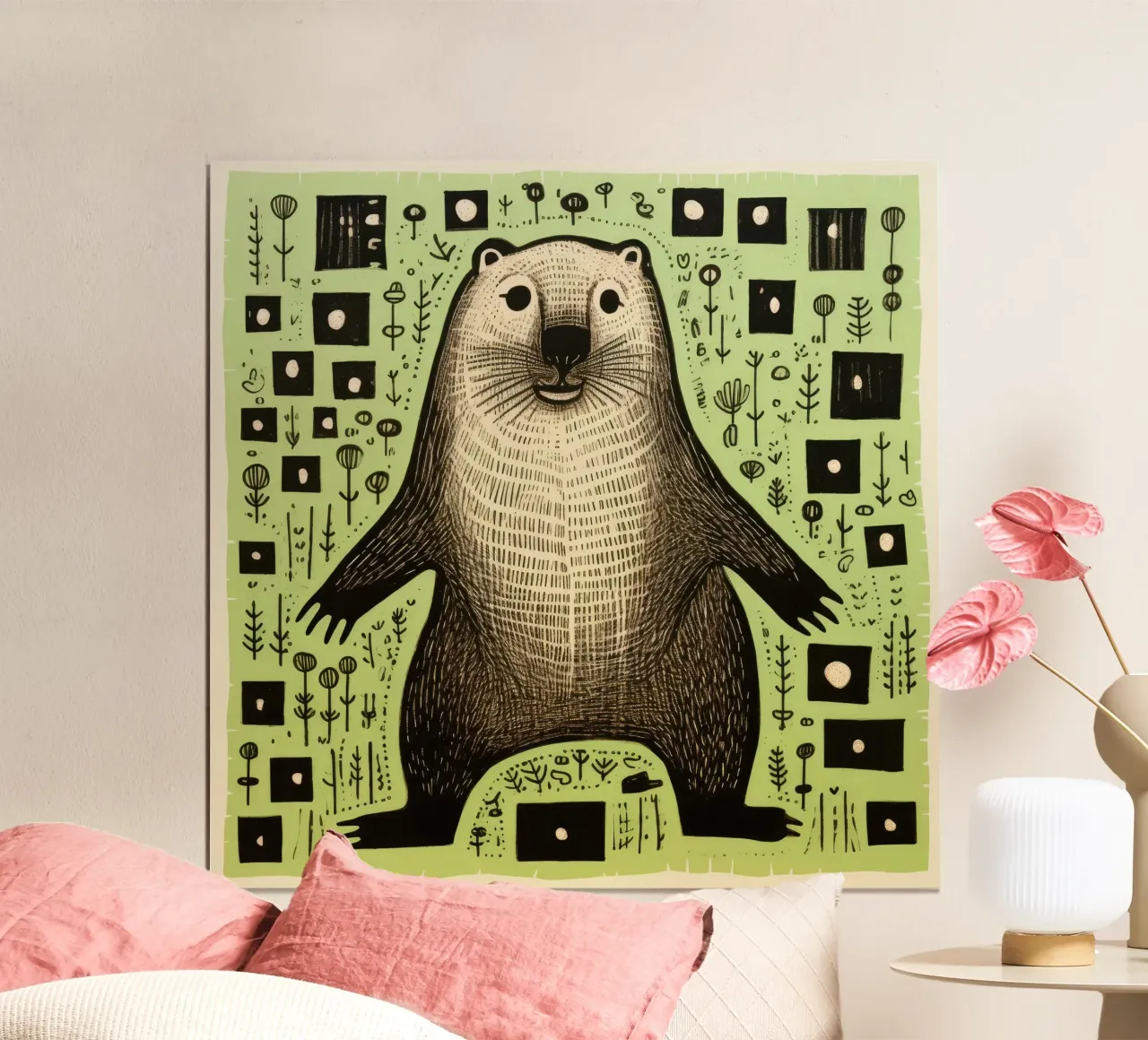 Groene bosmarmot 2 hahnemühle van Minimal Animal Art