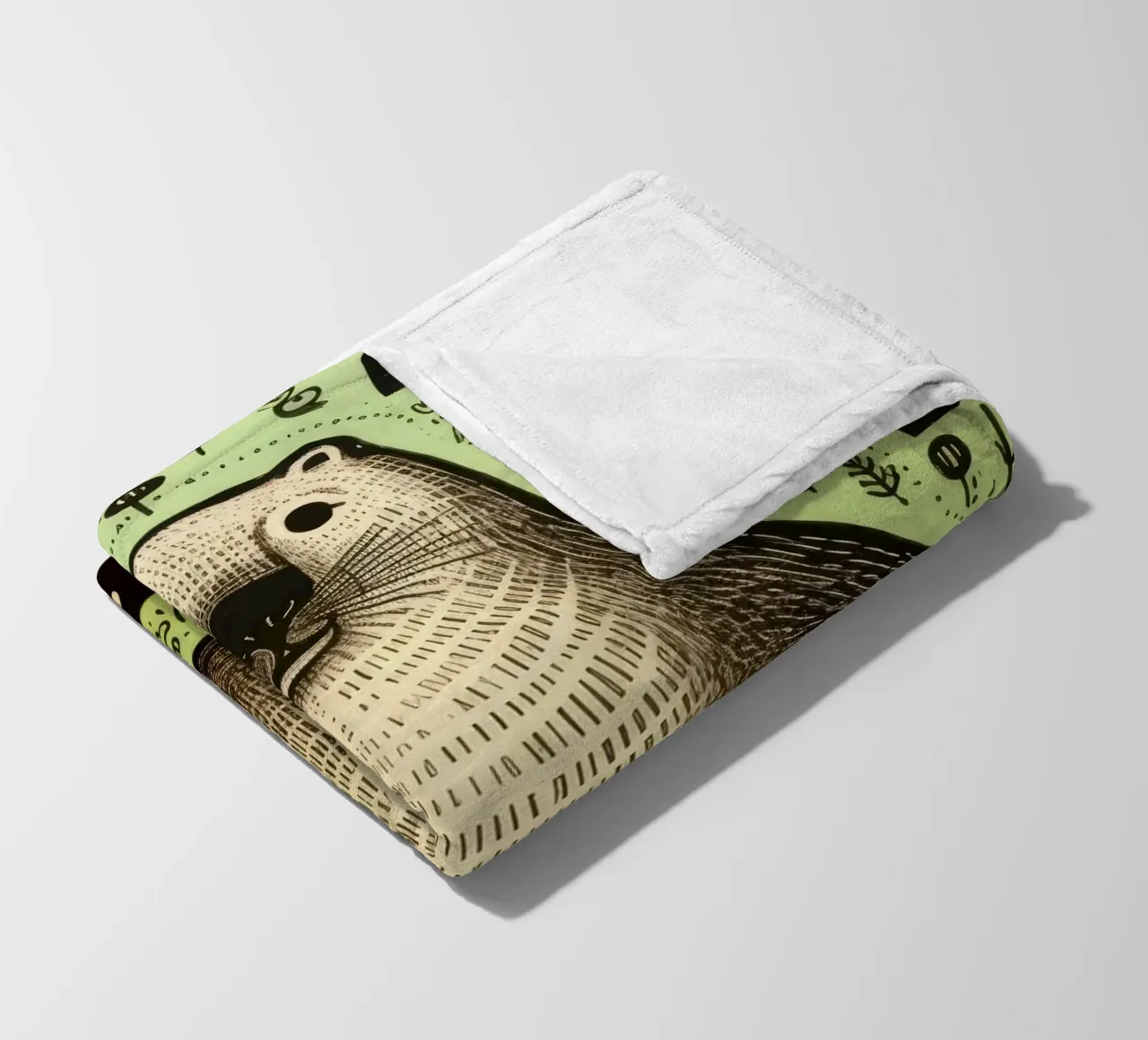 Green Groundhog 2 fleece blanket by Minimal Animal Art