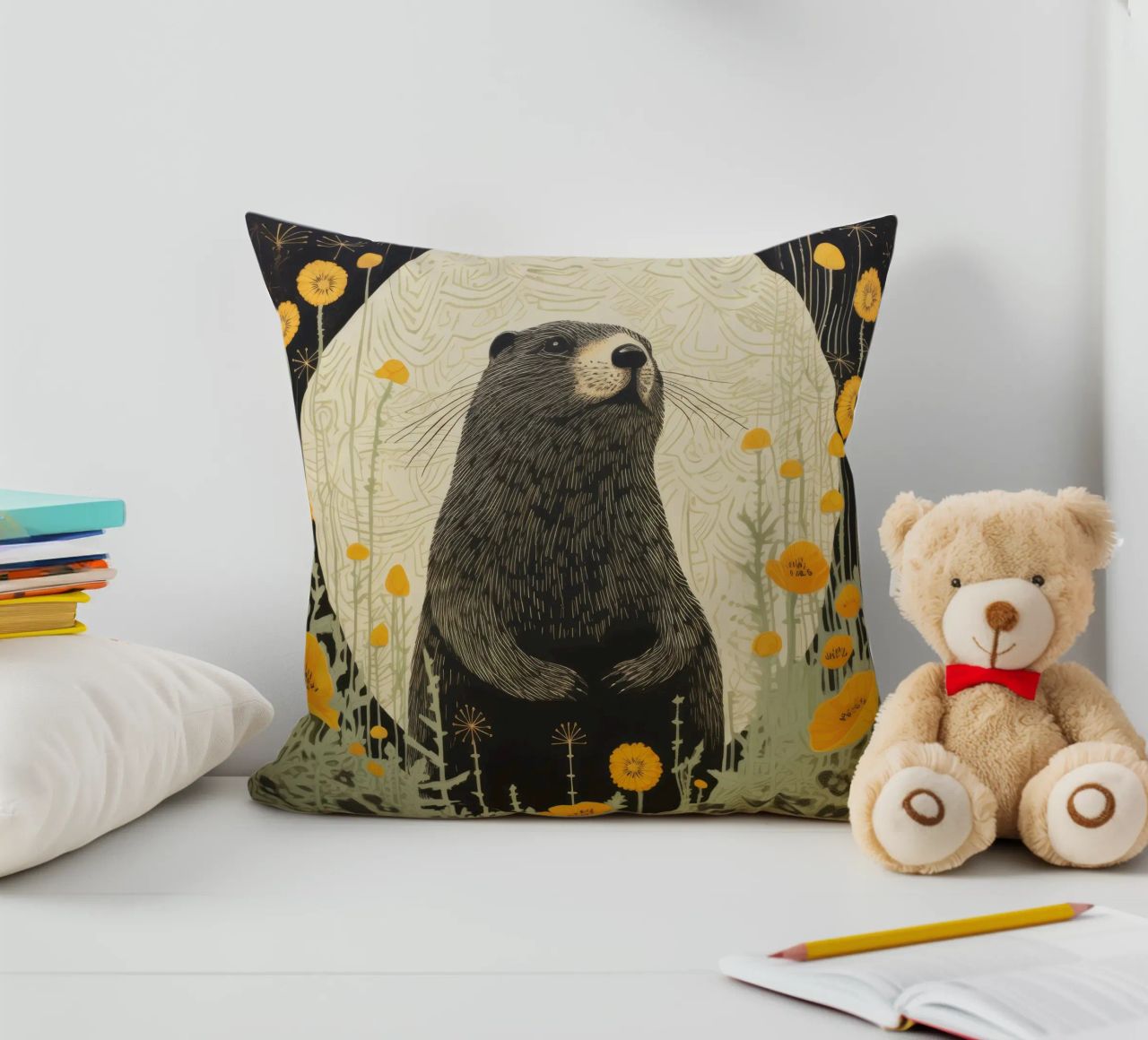 Marmotta verde 3 cuscino da Minimal Animal Art