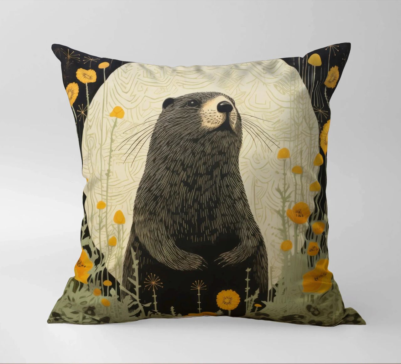 Marmotta verde 3 cuscino da Minimal Animal Art