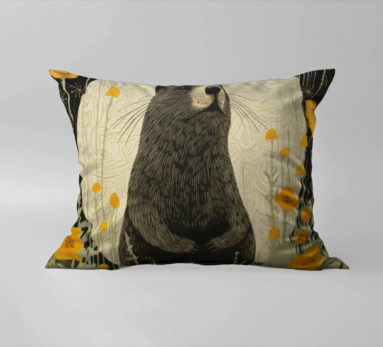 Marmotta verde 3 cuscino da Minimal Animal Art